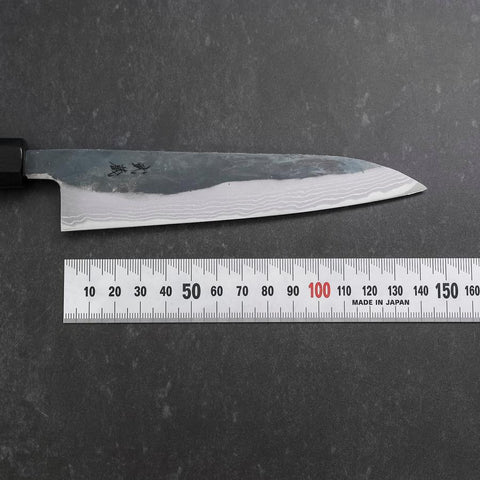 Koyanagi Blue Steel #2 Kurouchi Damast Büffelhorn und Ebenholz Griff 135mm-[Musashi]-[Japan-Küchenmesser]