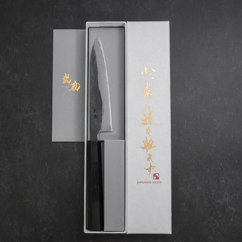Koyanagi Blue Steel #2 Kurouchi Damast Büffelhorn und Ebenholz Griff 135mm-[Musashi]-[Japan-Küchenmesser]