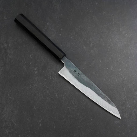 Koyanagi Blue Steel #2 Kurouchi Damast Büffelhorn und Ebenholz Griff 135mm-[Musashi]-[Japan-Küchenmesser]
