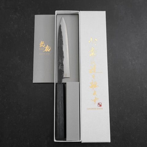 Koyanagi Blue steel #1 Kurouchi Dunkelblauer Urushi Griff 150mm-[Musashi]-[Japan-Küchenmesser]