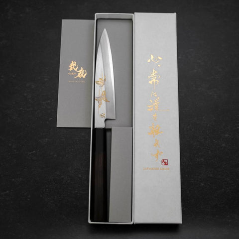 Koyanagi White Steel #2 Kasumi Chokin Schmetterling Büffelhorn und Ebenholz Griff 135mm-[Musashi]-[Japan-Küchenmesser]