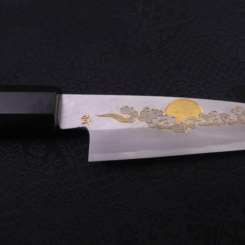 Koyanagi White Steel #2 Kasumi Chokin "Sonne Im Wolkenmeer" Büffelhorn und Ebenholz Griff 110mm-[Musashi]-[Japan-Küchenmesser]