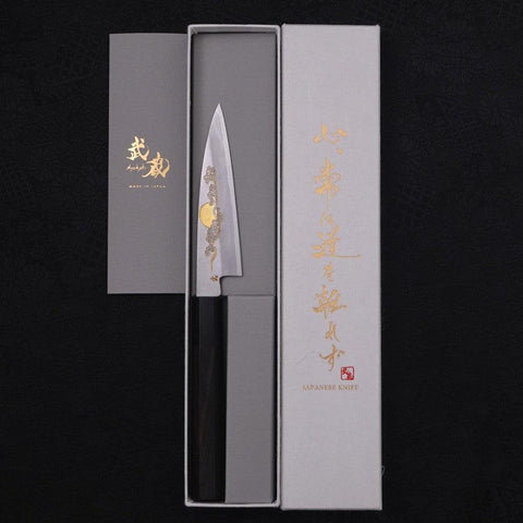 Koyanagi White Steel #2 Kasumi Chokin "Sonne Im Wolkenmeer" Büffelhorn und Ebenholz Griff 110mm-[Musashi]-[Japan-Küchenmesser]