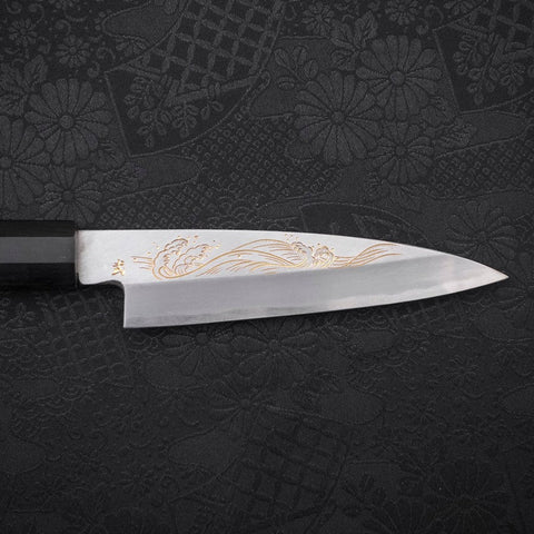 Koyanagi White Steel #2 Kasumi Chokin Nami Buffalo Ebony Handle 110mm-[Musashi]-[Japanese-Kitchen-Knives]