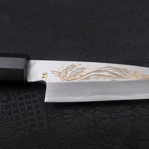 Koyanagi White Steel #2 Kasumi Chokin Nami Buffalo Ebony Handle 110mm-[Musashi]-[Japanese-Kitchen-Knives]