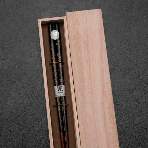 Urushi Gasumi Schwarze Lackierte Essstäbchen 230mm mit Paulownia-Holzbox