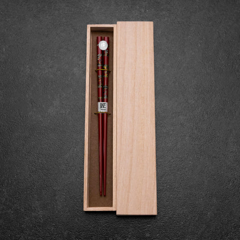 Urushi Gasumi Rote Lackierte Essstäbchen 210mm mit Paulownia-Holzbox