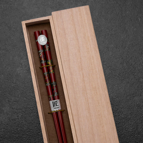 Urushi Gasumi Rote Lackierte Essstäbchen 210mm mit Paulownia-Holzbox