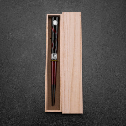 Urushi Hori Benkei Schwarze Lackierte Essstäbchen aus Holz 230mm mit Paulownia-Holzbox