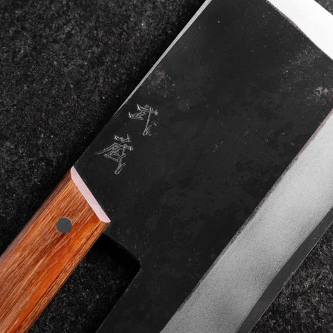 Menkiri (Nudelmesser) Blue Steel #2 Kurouchi Brauner Westlicher Griff 330mm-[Musashi]-[Japan-Küchenmesser]