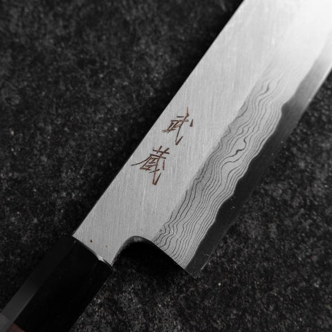 Mukimono Blue Steel #2 Suminagashi Büffelhorn und Ebenholz Griff 170mm-[Musashi]-[Japan-Küchenmesser]