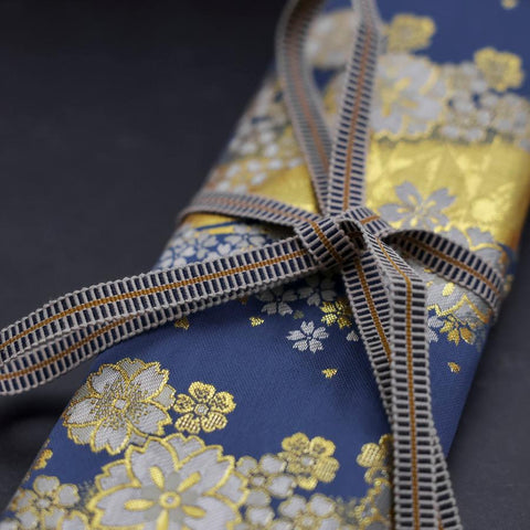 Musashi Japanese Style Kitchen Knife Roll Blue-Golden Sakura River 4 Pockets Handmade-[Musashi]-[Japan-Küchenmesser]