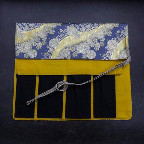 Musashi Japanese Style Kitchen Knife Roll Blue-Golden Sakura River 4 Pockets Handmade-[Musashi]-[Japan-Küchenmesser]