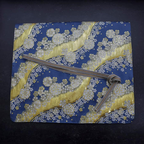 Musashi Japanese Style Kitchen Knife Roll Blue-Golden Sakura River 4 Pockets Handmade-[Musashi]-[Japan-Küchenmesser]
