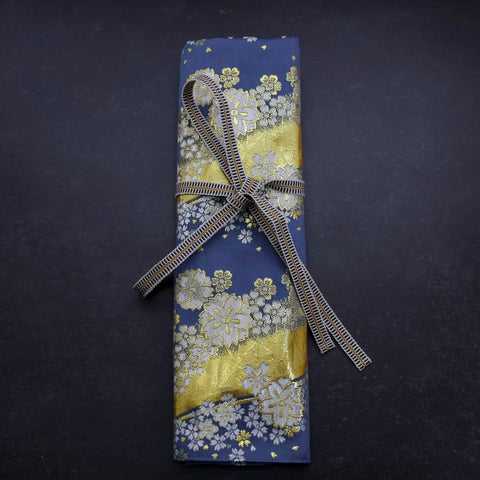 Musashi Japanese Style Kitchen Knife Roll Blue-Golden Sakura River 4 Pockets Handmade-[Musashi]-[Japan-Küchenmesser]