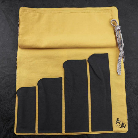 Musashi Japanese Style Kitchen Knife Roll Gold Hawk 4 Pockets Handmade-[Musashi]-[Japan-Küchenmesser]