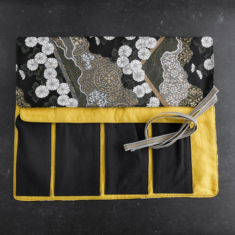 Musashi Japanese Style Kitchen Knife Roll Yamagata Kikkamon Black 4 Pockets Handmade-[Musashi]-[Japan-Küchenmesser]