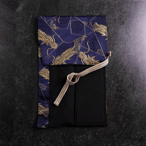Musashi Japanische Küchenmesser Rolle Blau-Goldener Drache 1 Tasche Handgefertigt-[Musashi]-[Japan-Küchenmesser]