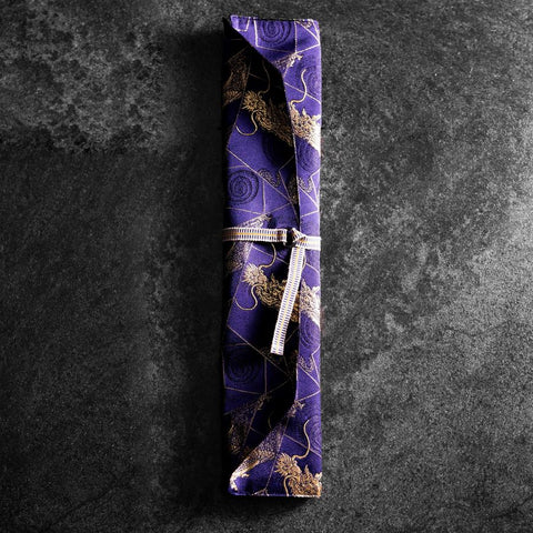 Musashi Japanische Küchenmesser Rolle Blau-Goldener Drache 2 Taschen Handgefertigt-[Musashi]-[Japan-Küchenmesser]