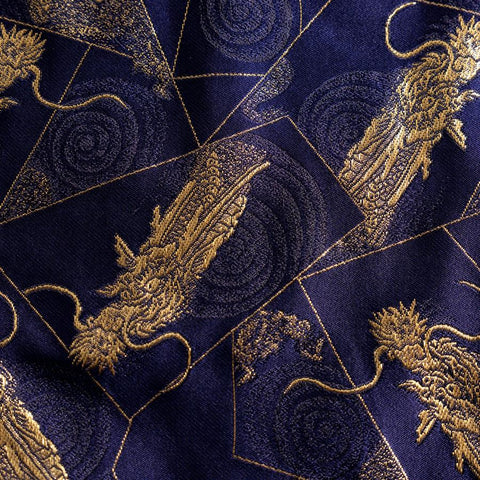 Musashi Japanische Küchenmesser Rolle Blau-Goldener Drache 4 Taschen Handgefertigt-[Musashi]-[Japan-Küchenmesser]
