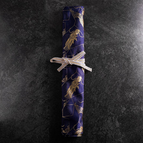 Musashi Japanische Küchenmesser Rolle Blau-Goldener Drache 4 Taschen Handgefertigt-[Musashi]-[Japan-Küchenmesser]