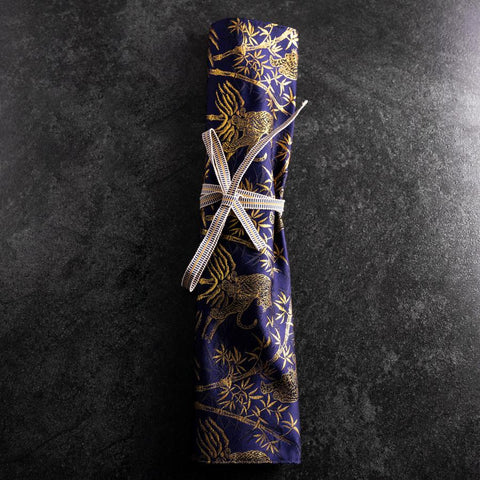 Musashi Japanische Küchenmesser Rolle Blau-Goldener Tiger 4 Taschen Handgefertigt-[Musashi]-[Japan-Küchenmesser]