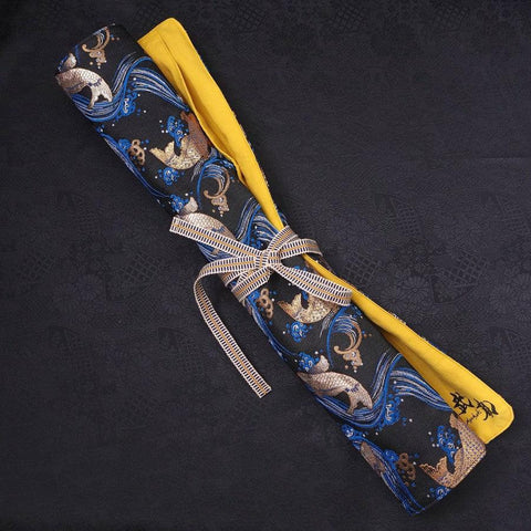 Musashi Japanische Küchenmesser Rolle Blau Koi, 4 Taschen, Handgefertigt-[Musashi]-[Japan-Küchenmesser]