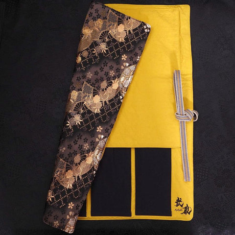 Musashi Japanische Küchenmesser Rolle Gold Sakura und Fächer, 4 Taschen, Handgefertig-[Musashi]-[Japan-Küchenmesser]