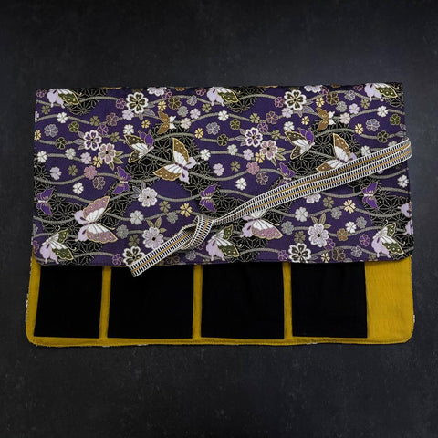 Musashi Japanische Küchenmesser Rolle Lila-Gold Schmetterling & Sakura 4 Taschen Handgefertigt-[Musashi]-[Japan-Küchenmesser]