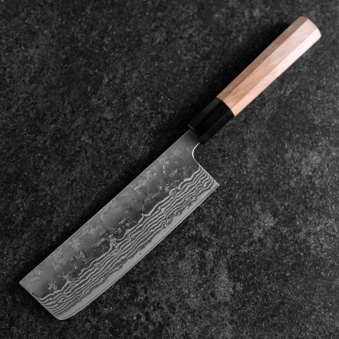 Nakiri 440C Nashiji Damascus Buffalo Walnut Handle 165mm (6.5”)-[Musashi]-[Japanese-Kitchen-Knives]
