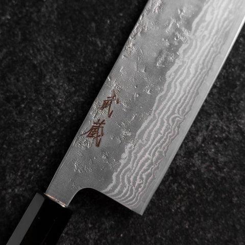 Nakiri 440C Nashiji Damascus Buffalo Walnut Handle 165mm (6.5”)-[Musashi]-[Japanese-Kitchen-Knives]