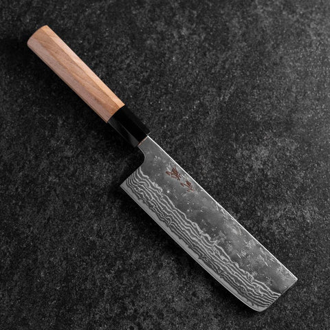 Nakiri 440C Nashiji Damast Büffelhorn und Walnussholz Griff 165mm-[Musashi]-[Japan-Küchenmesser]