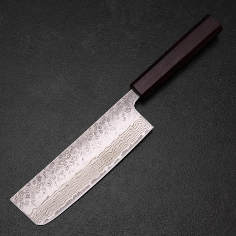 Nakiri 440C Nashiji Damast Lila Urushi Griff 165mm-[Musashi]-[Japan-Küchenmesser]