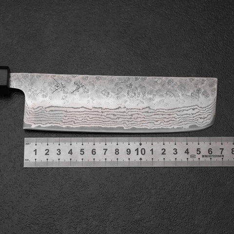 Nakiri 440C Nashiji Damast Lila Urushi Griff 165mm-[Musashi]-[Japan-Küchenmesser]