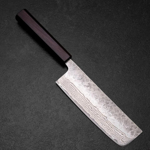 Nakiri 440C Nashiji Damast Lila Urushi Griff 165mm-[Musashi]-[Japan-Küchenmesser]