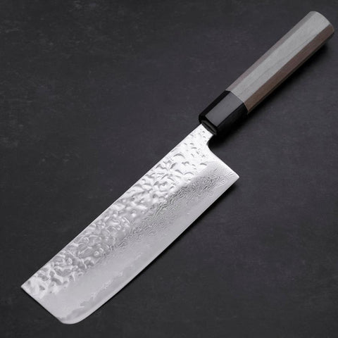 Nakiri AUS-10 Kagami Tsuchime Damast Büffelhorn und Magnolienholz Griff 165mm-[Musashi]-[Japan-Küchenmesser]