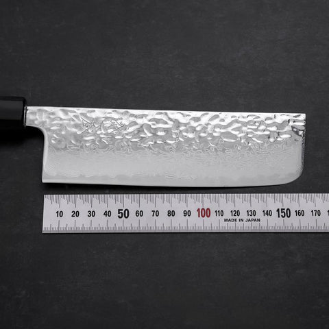 Nakiri AUS-10 Kagami Tsuchime Damast Büffelhorn und Magnolienholz Griff 165mm-[Musashi]-[Japan-Küchenmesser]