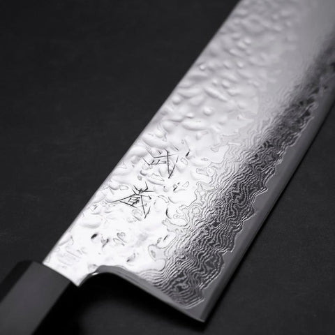 Nakiri AUS-10 Kagami Tsuchime Damast Büffelhorn und Magnolienholz Griff 165mm-[Musashi]-[Japan-Küchenmesser]