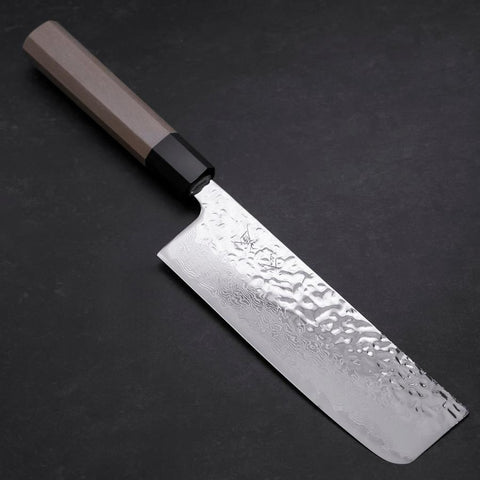 Nakiri AUS-10 Kagami Tsuchime Damast Büffelhorn und Magnolienholz Griff 165mm-[Musashi]-[Japan-Küchenmesser]