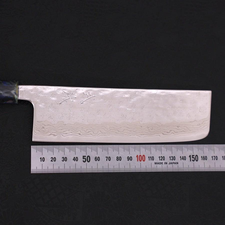 Nakiri AUS-10 Nashiji Damascus Ocean Fireworks Handle 165mm (6.5”)-[Musashi]-[Japanese-Kitchen-Knives]