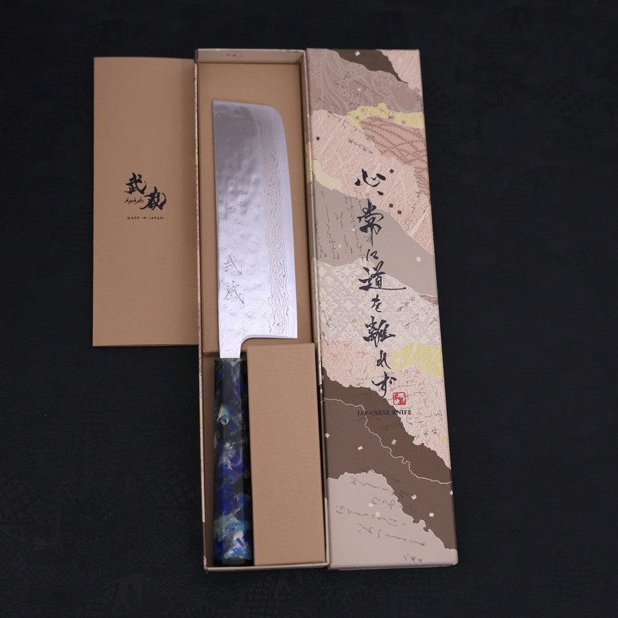 Nakiri AUS-10 Nashiji Damascus Ocean Fireworks Handle 165mm (6.5”)-[Musashi]-[Japanese-Kitchen-Knives]