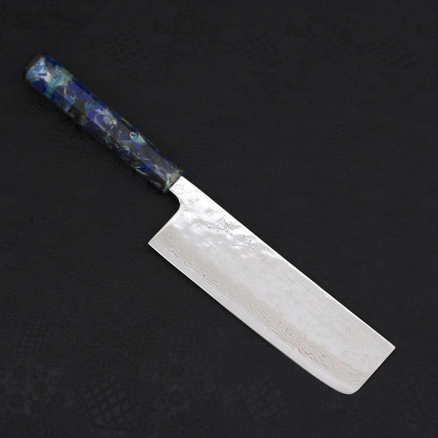 Nakiri AUS-10 Nashiji Damascus Ocean Fireworks Handle 165mm (6.5”)-[Musashi]-[Japanese-Kitchen-Knives]