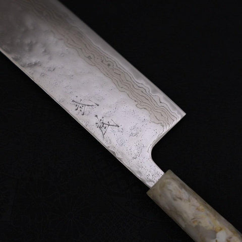 Nakiri AUS-10, Nashiji Damast Ozeanplastik Griff in Weiß-Blau, 165mm-[Musashi]-[Japan-Küchenmesser]