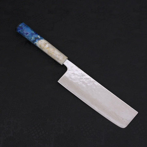 Nakiri AUS-10, Nashiji Damast Ozeanplastik Griff in Weiß-Blau, 165mm-[Musashi]-[Japan-Küchenmesser]