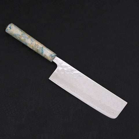 Nakiri AUS-10, Nashiji Damast Ozeanplastik Griff in Weiß "Mix", 165mm-[Musashi]-[Japan-Küchenmesser]