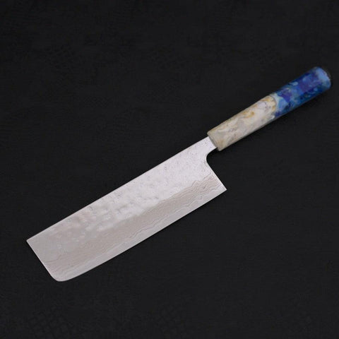 Nakiri AUS-10 Nashiji Damast Weiß-Blauer Ozeanplastik Griff 165mm-[Musashi]-[Japan-Küchenmesser]