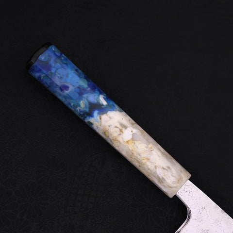 Nakiri AUS-10 Nashiji Damast Weiß-Blauer Ozeanplastik Griff 165mm-[Musashi]-[Japan-Küchenmesser]