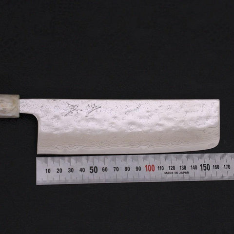 Nakiri AUS-10 Nashiji Damast Weiß-Blauer Ozeanplastik Griff 165mm-[Musashi]-[Japan-Küchenmesser]
