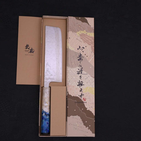 Nakiri AUS-10 Nashiji Damast Weiß-Blauer Ozeanplastik Griff 165mm-[Musashi]-[Japan-Küchenmesser]