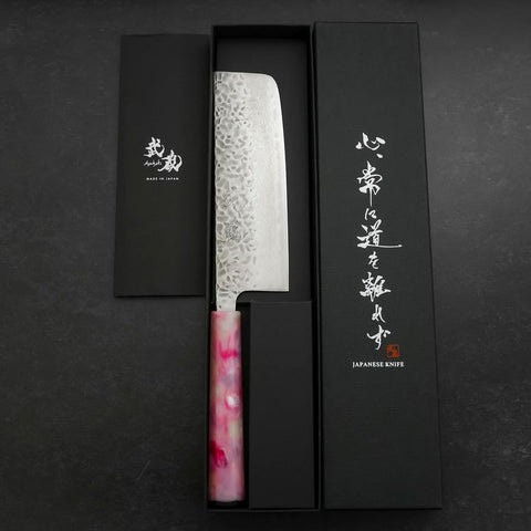 Nakiri AUS-10 Tsuchime Damascus Ocean Sakura Handle 165mm (6.5”)-[Musashi]-[Japan-Küchenmesser]